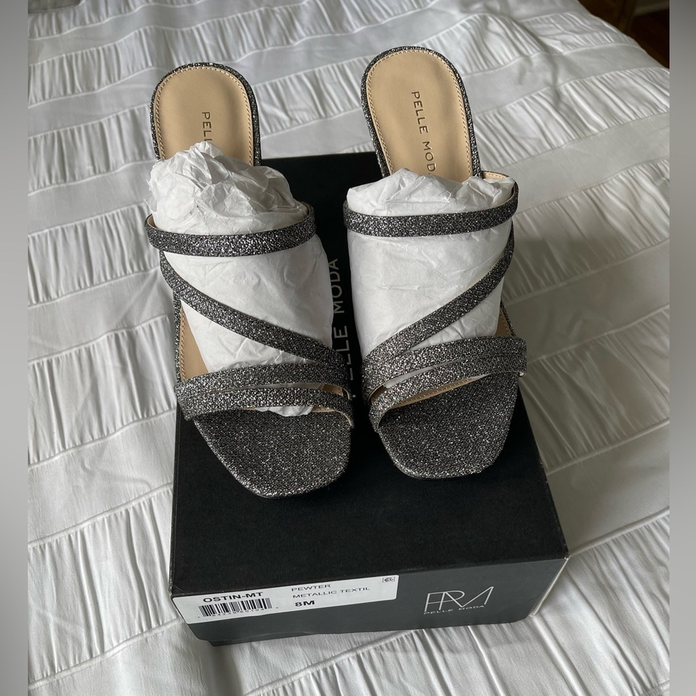 NEW! Pelle Moda Strappy Metallic Textile Heels